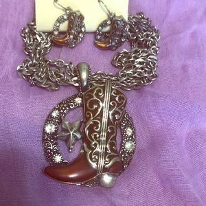 CowGirl Boot Necklace & Earring Set